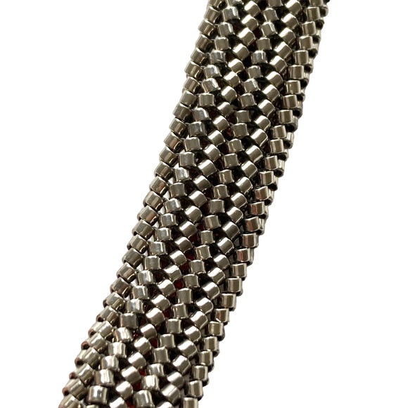 bracelet 7" strand glass seed beads handmade w/square glass clasp silver red - Picture 9 of 16